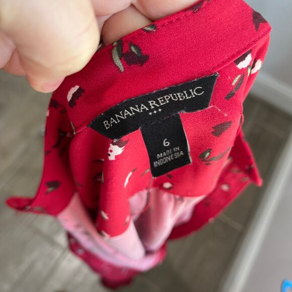 Banana Republic Red Floral Long Sleeve Button Mini Dress Career Party Sz 6 - Picture 5 of 8